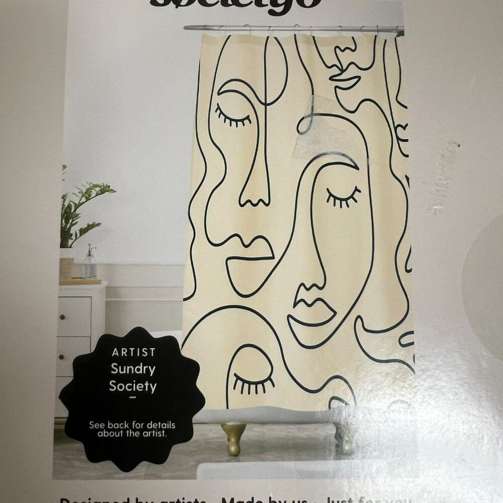 Abstract Single Line Face Shower Curtain by Sundry Off-White/Black - society6. - Picture 4 of 4